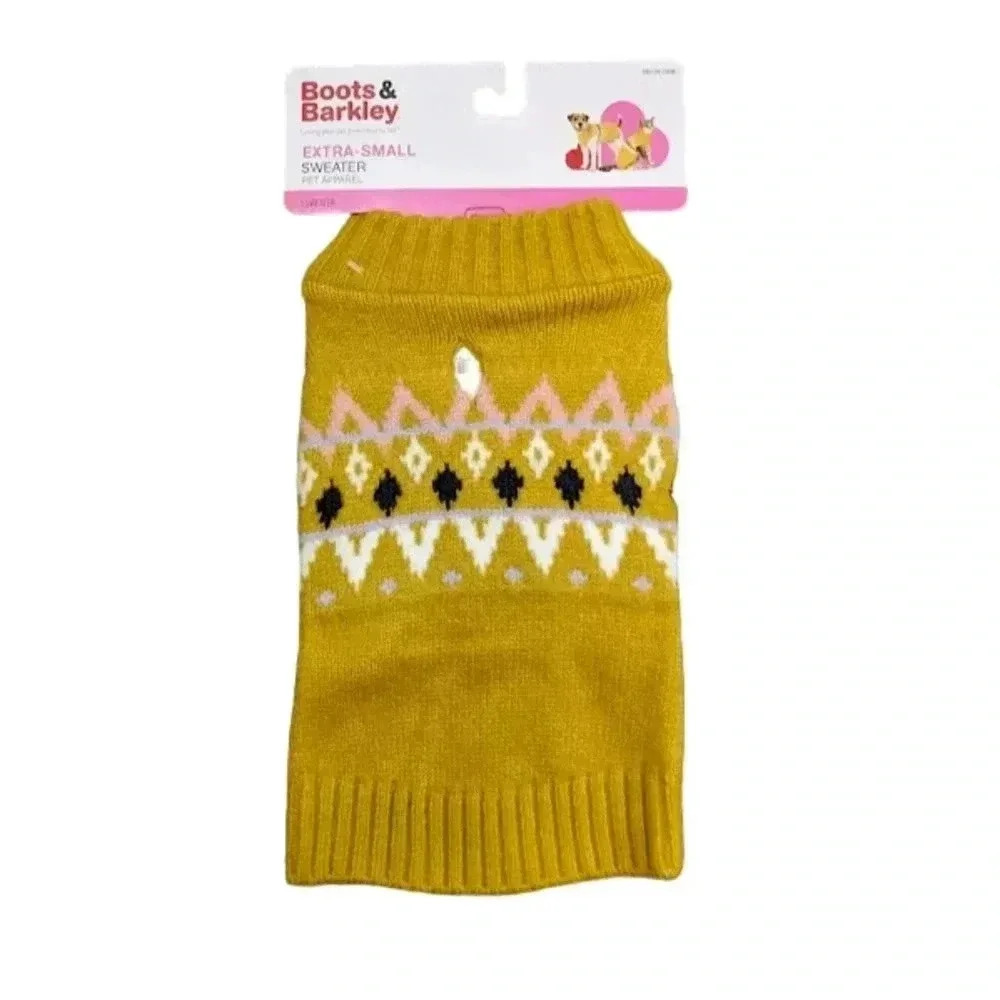 Boots & Barkley Mustard Yellow Fair Isle Patterned Turtleneck Sweater NEW Sz XS